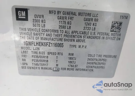 2015 Chevrolet Equinox Ltz from USA, damaged, VIN 1GNFLHEK6FZ116065